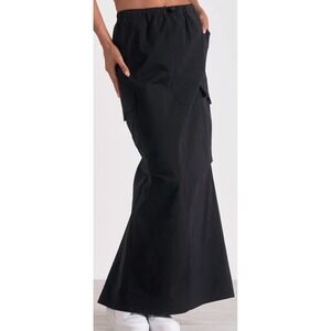 Elan Callie Drawstring Waist Cargo Skirt Black Small Split‎ At Back